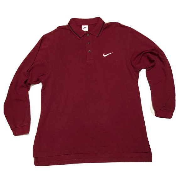 Nike Other - Vintage Nike Men’s 90’s Red Maroon Long-Sleeve Polo Large White Swoosh